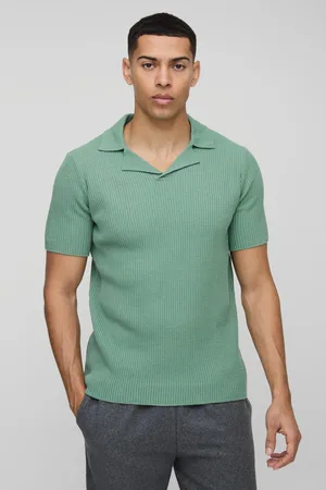 Boohoo Mens Regular Fit Ribbed Revere Knitted Polo