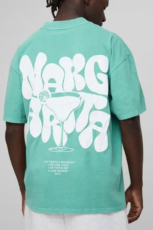 Boohoo Mens Oversized Extended Neck Washed Margarita Puff Print T-Shirt