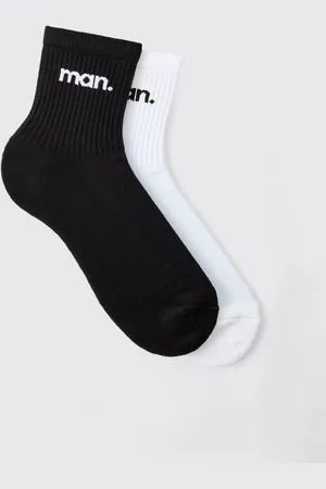 Boohoo Mens 2 Pack MAN Plain Half Crew Sock