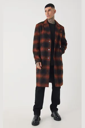 Boohoo Mens Tall Oversized Brushed Check Overcoat In