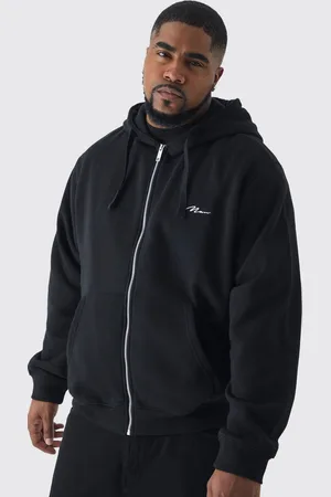 Boohoo Mens Plus Basic Man Signature Zip Through Hoodie In