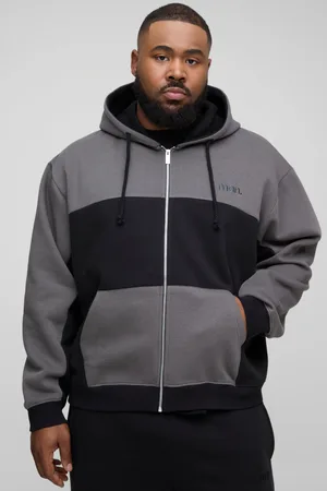 Boohoo Mens Plus Oversized Boxy Man Panel Zip Through Hoodie