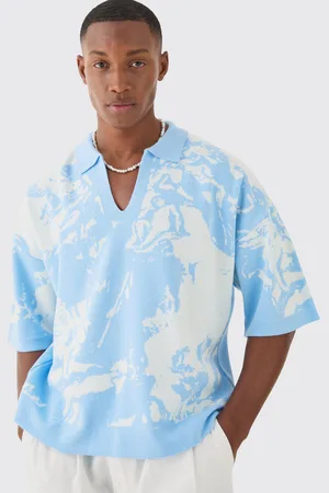 Boohoo Mens Boxy Oversized Renaissance Graphic Knit Polo