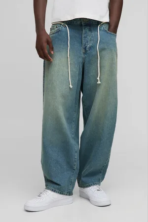 Boohoo Mens Balloon Fit Antique Tinted Rope Belt Jeans