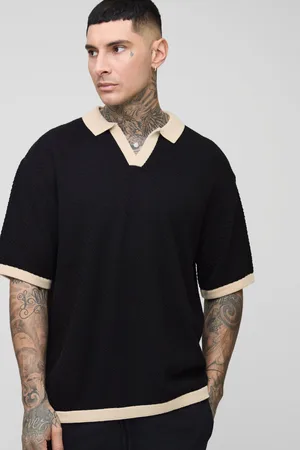 Boohoo Mens Tall Contrast Knit Oversized Rugby Polo