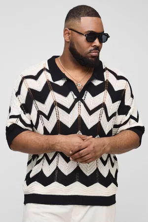 Boohoo Mens Plus Boxy Oversized Abstract Open Knit Polo