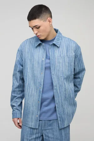 Boohoo Mens Oversized Concealed Placket Abstract Denim Jacket