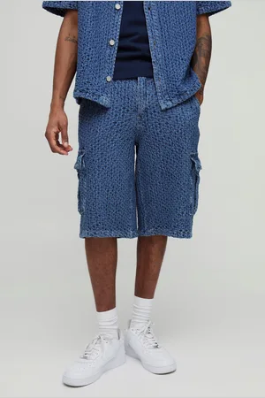 Boohoo Mens Tall Textured Denim Relaxed Fit Cargo Shorts