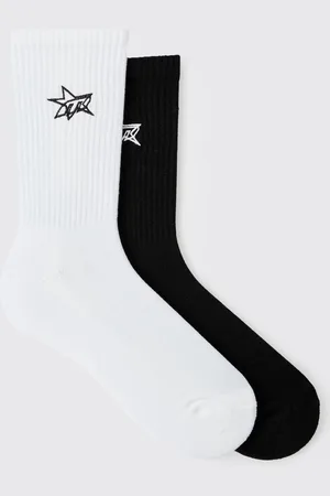 Boohoo Mens 2 Pack M Star Embroidered Sport Socks