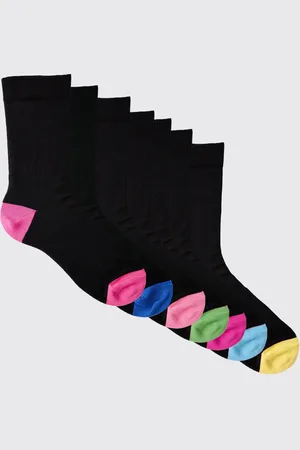 Boohoo Mens 7 Pack Contrast Colour Heal & Toe Sport Socks