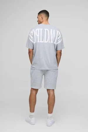 Boohoo Mens Oversized Worldwide Over Seam Print T-Shirt & Short Set