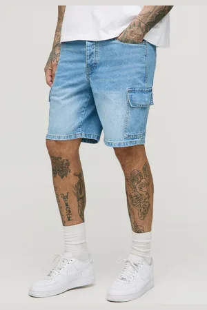 Boohoo Mens Tall Slim Rigid Cargo Denim Shorts