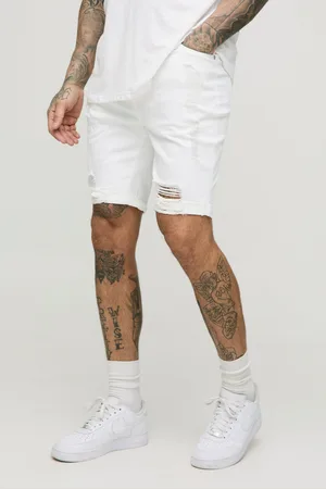 Boohoo Mens Tall Skinny Stretch Ripped Denim Shorts