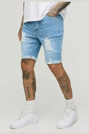 Boohoo Mens Tall Skinny Stretch Ripped Denim Shorts
