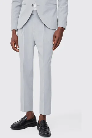 Boohoo Mens Fixed Waist High Rise Tapered Crop Tailored Trousers