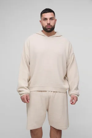 Boohoo Mens Plus Waffle Knitted Oversized Hoodie & Short Set