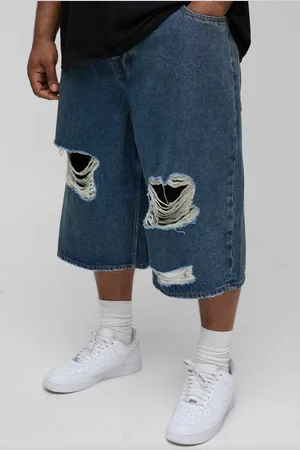 Boohoo Mens Plus Regular Fit Longline Extreme Rip Jorts