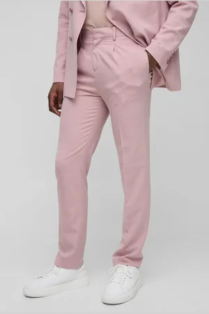 Boohoo Mens Straight Fit Pleat Front Fixed Waistband Suit Trousers