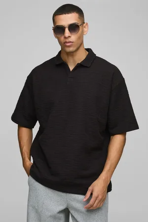Boohoo Mens Oversized Heavyweight Textured Revere Short Sleeve Polo