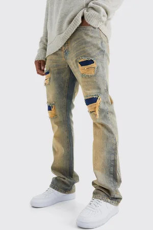 Boohoo Mens Slim Flare Rigid Multi Rip & Repair Jean