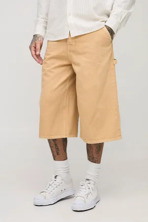 Boohoo Mens Tall Regular Fit Woven Tab Overdye Carpenter Longline Jorts