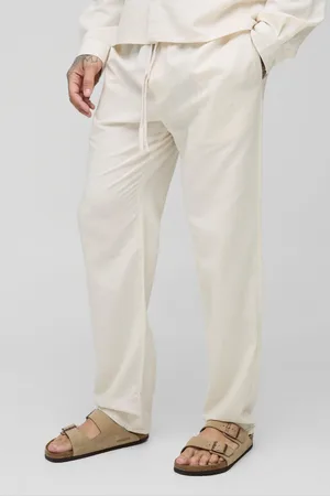 Boohoo Mens Tall Linen Look Elasticated Waist Straight Leg Trousers