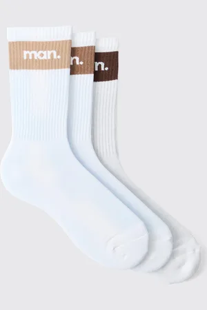 Boohoo Mens 3 Pack Stripe MAN Graphic Sport Sock