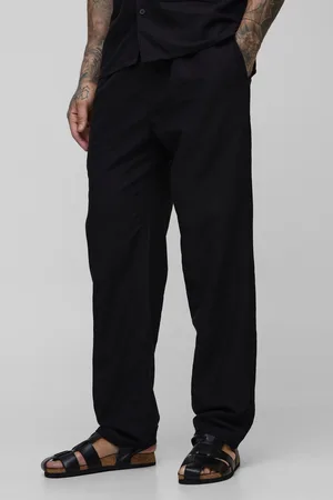 Boohoo Mens Tall Linen Look Elasticated Waist Straight Leg Trousers