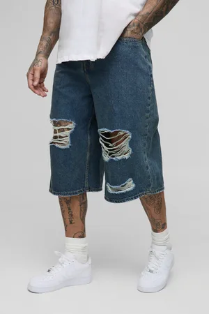 Boohoo Mens Tall Regular Fit Longline Extreme Rip Jorts