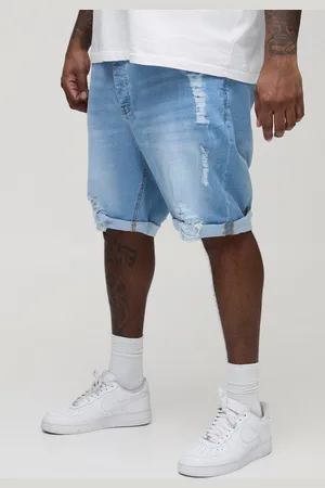 Boohoo Mens Plus Skinny Stretch Ripped Denim Shorts