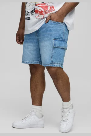 Boohoo Mens Plus Slim Rigid Cargo Denim Shorts