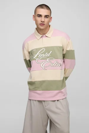 Boohoo Mens Oversized Stripe Embroidered Rugby Polo