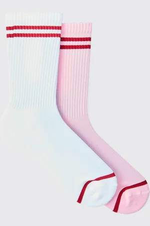 Boohoo Mens 2 Pack Official MAN Highbuild Print Stripe Sport Sock