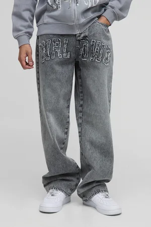 Boohoo Mens Relaxed Fit WRLDWD Applique Washed Jeans