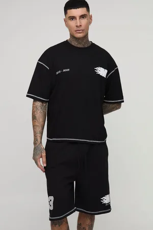 Boohoo Mens Tall Oversized Boxy Applique 13 Print T-Shirt & Short Set