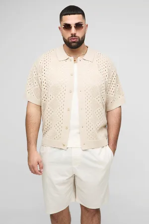Boohoo Mens Plus Relaxed Fit Open Stitch Knitted Shirt