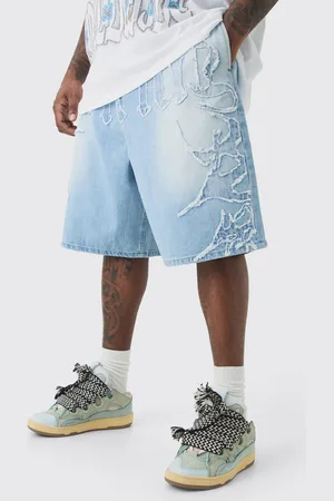 Boohoo Mens Plus Official Self Fabric Applique Denim Jorts In