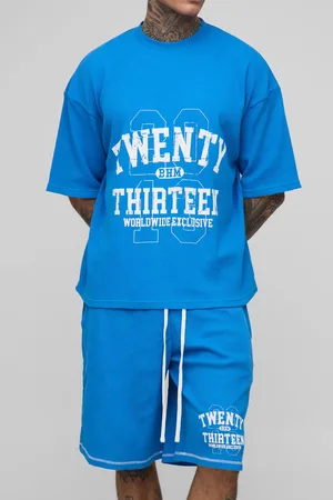 Boohoo Mens Tall Oversized Boxy Waffle Graphic T-Shirt & Oversized Short Set
