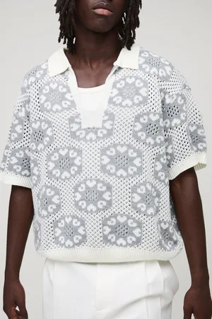 Boohoo Mens Oversized Boxy Crochet Knitted Polo