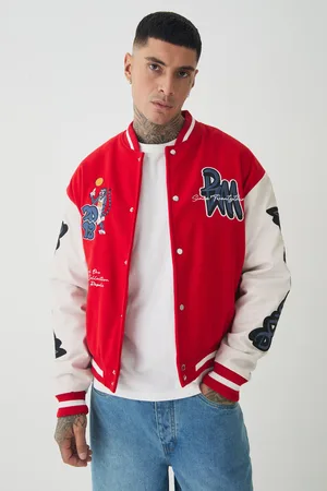 Boohoo Mens Tall Boxy Worldwide Tiger Badge Varsity Jacket In