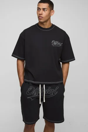 Boohoo Mens Oversized Boxy Official Contrast Stitch T-shirt and Short Set