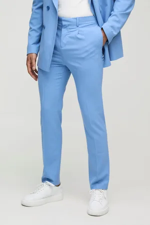 Boohoo Mens Straight Fit Pleat Front Fixed Waistband Suit Trousers