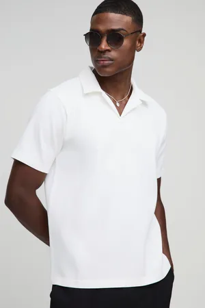 Boohoo Mens Regular Fit Pleated Revere Short Sleeve Polo
