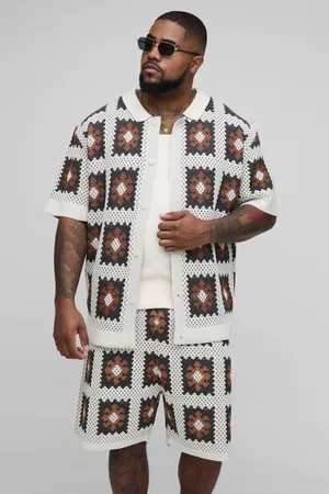 Boohoo Mens Plus Regular Fit Crochet Shirt & Relaxed Short Set