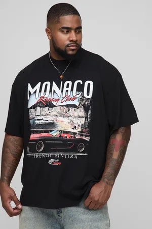 Boohoo Mens Plus Oversized Extended Neck Monaco Vintage Car Print T-Shirt