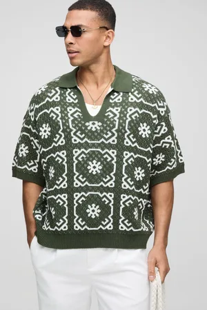 Boohoo Mens Oversized Boxy Crochet Knit Polo