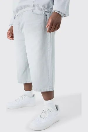 Boohoo Mens Plus Long Line Denim Jorts In Wash