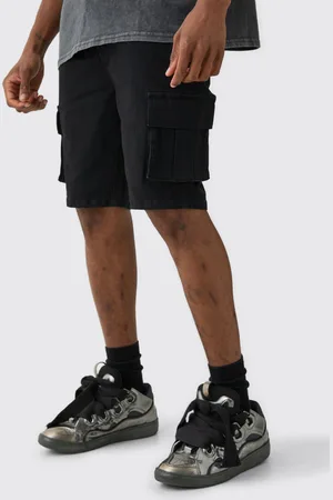 Boohoo Mens Tall Skinny Stretch Cargo Denim Shorts In Black