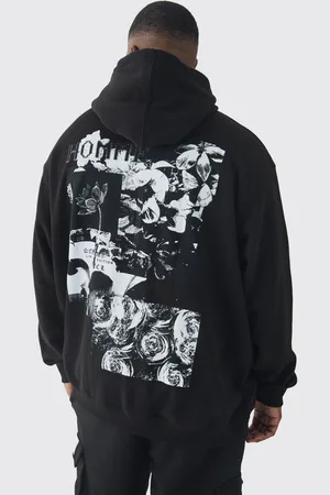 Boohoo Mens Plus Homme Spliced Floral Graphic Oversized Hoodie