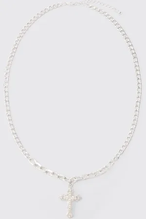 Boohoo Mens Chain Detail Cross Necklace In